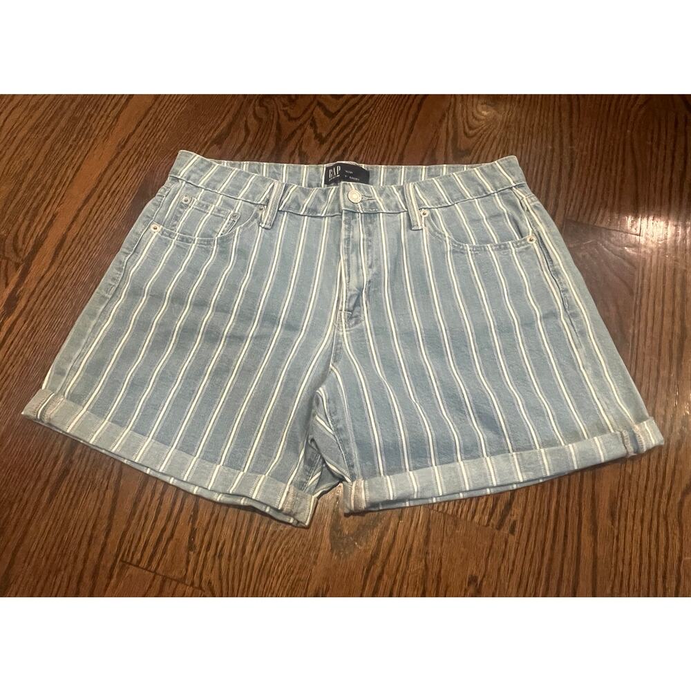 Gap 5” Mid Rise Striped Jean Shorts 10 (waist 30) blue cotton